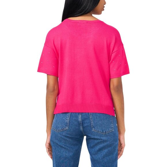 NWT Sam & Jess Short-Sleeve Embellished Sweater TA93148768AS Electric Pink M - Picture 4 of 9